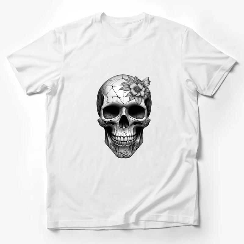 Intricate Floral Skull Design Male T-Shirt