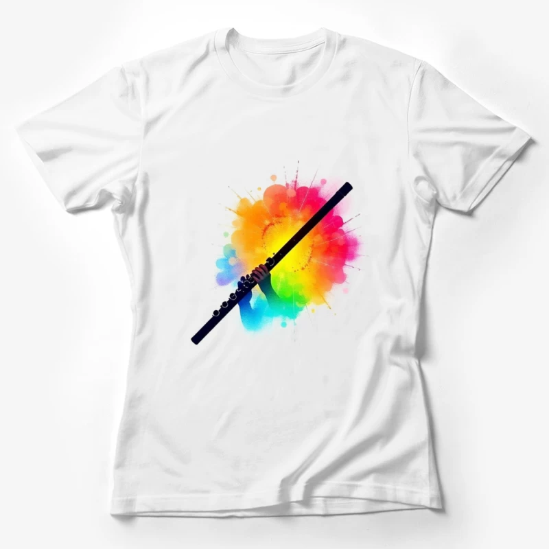 Rainbow Flute with Colorful Watercolor Splash Effect Female T-Shirt