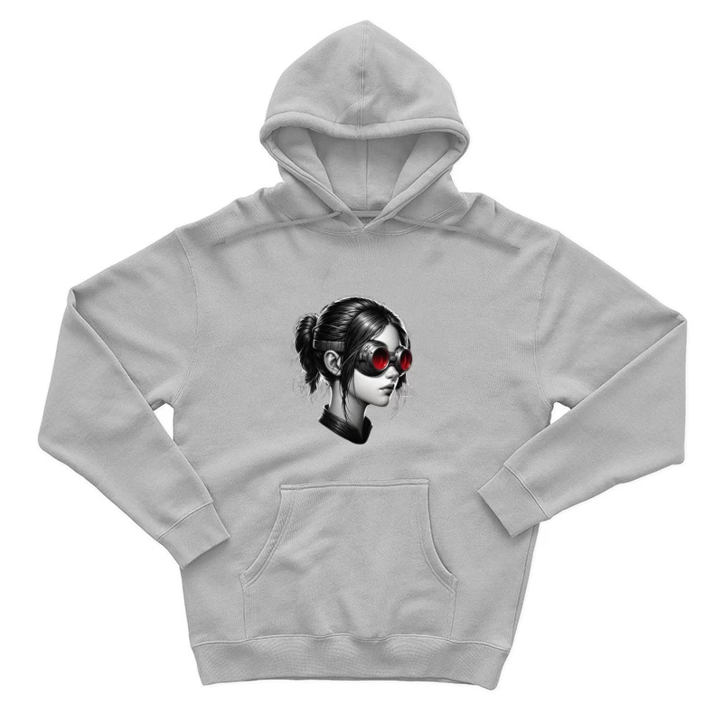 Monochrome Portrait with Red Steampunk Goggles Male Pullover Hoodie