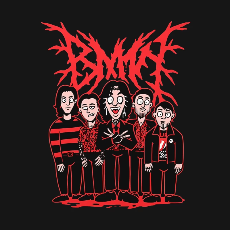 Gothic Rock Band Cartoon in Red and Black Style Male T-Shirt