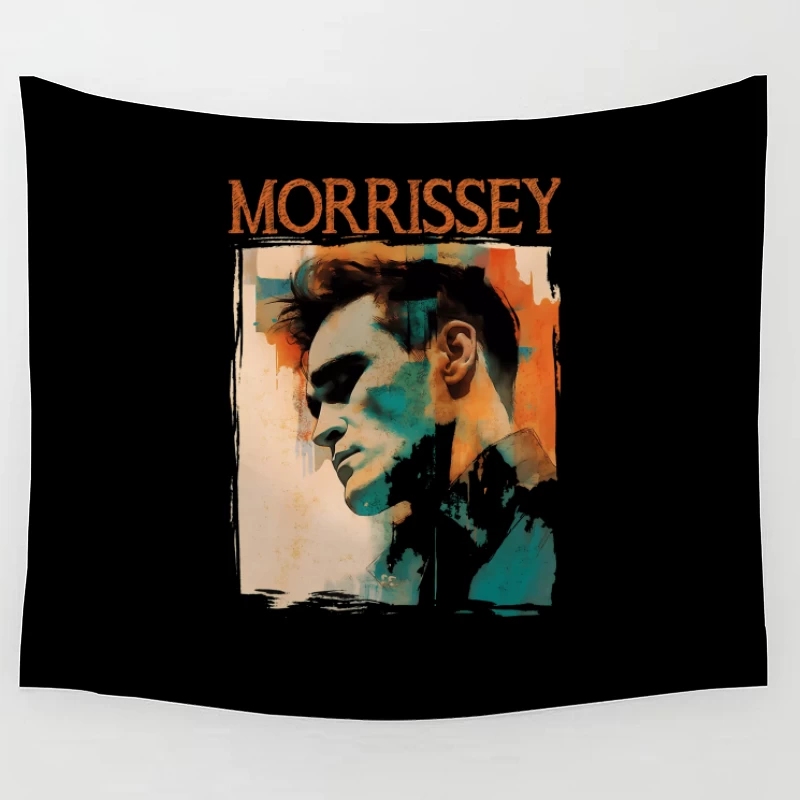 Artistic Watercolor Portrait with Morrissey Typography Tapestry