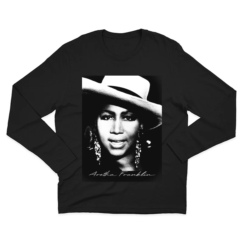 Classic Black and White Portrait with White Hat and Statement Jewelry Male Long Sleeve T-Shirt