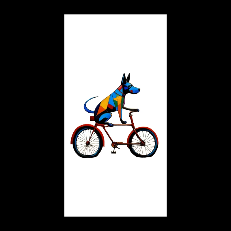 Geometric Colorful Dog Riding Red Bicycle Art iPhone Case