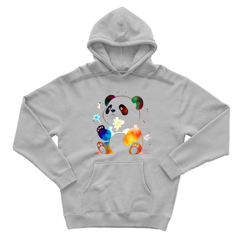 Colorful Watercolor Panda Bear Illustration Male Pullover Hoodie