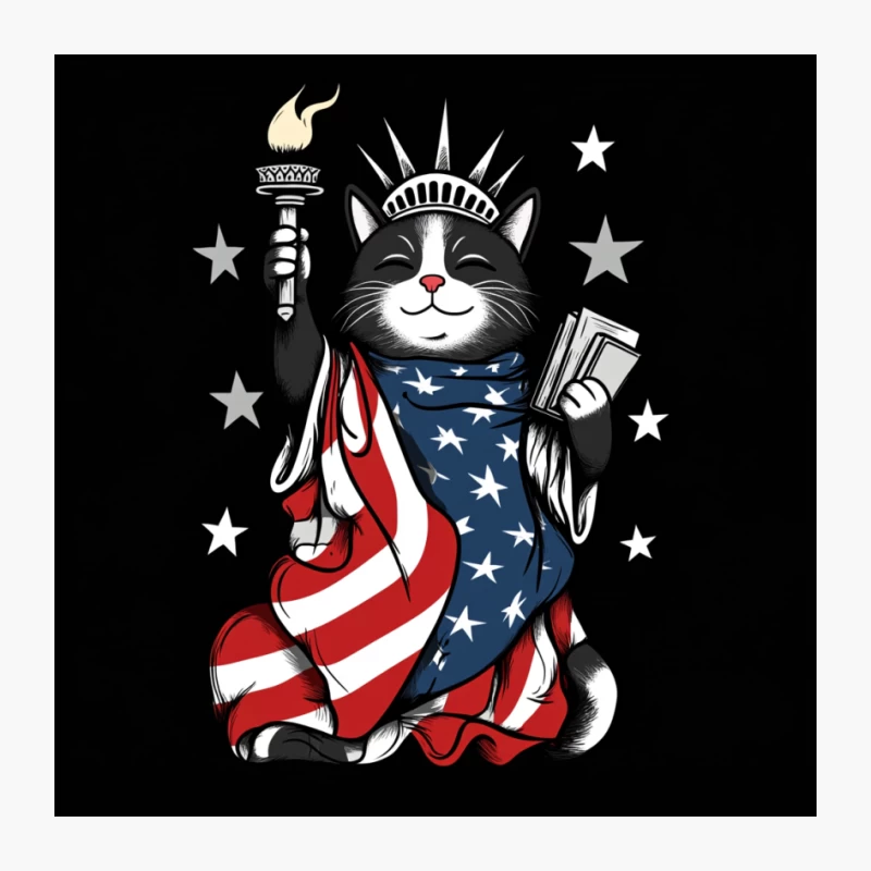 Patriotic Cat as Lady Liberty with American Flag Pin