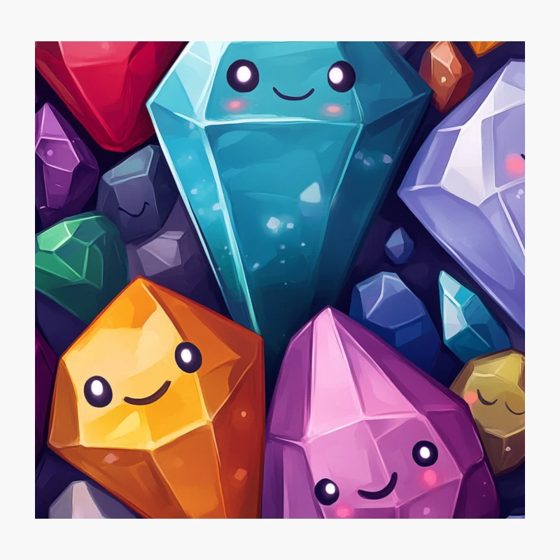 Cute Kawaii Crystal Gems Magical Illustration Throw Pillow