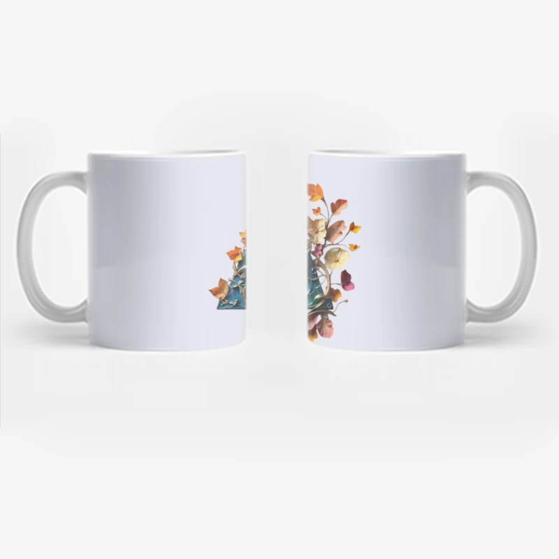 Ornate Teal Letter A with Autumn Floral Embellishments Coffee Mug