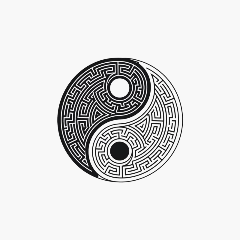 Intricate Yin Yang Maze: Symbolic Balance in Black and White Cotton Tote Bag