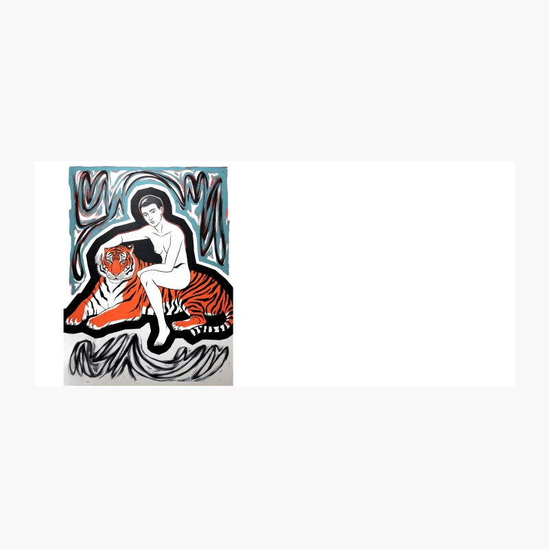 Surreal Nude with Tiger: Abstract Contrast Art Coffee Mug