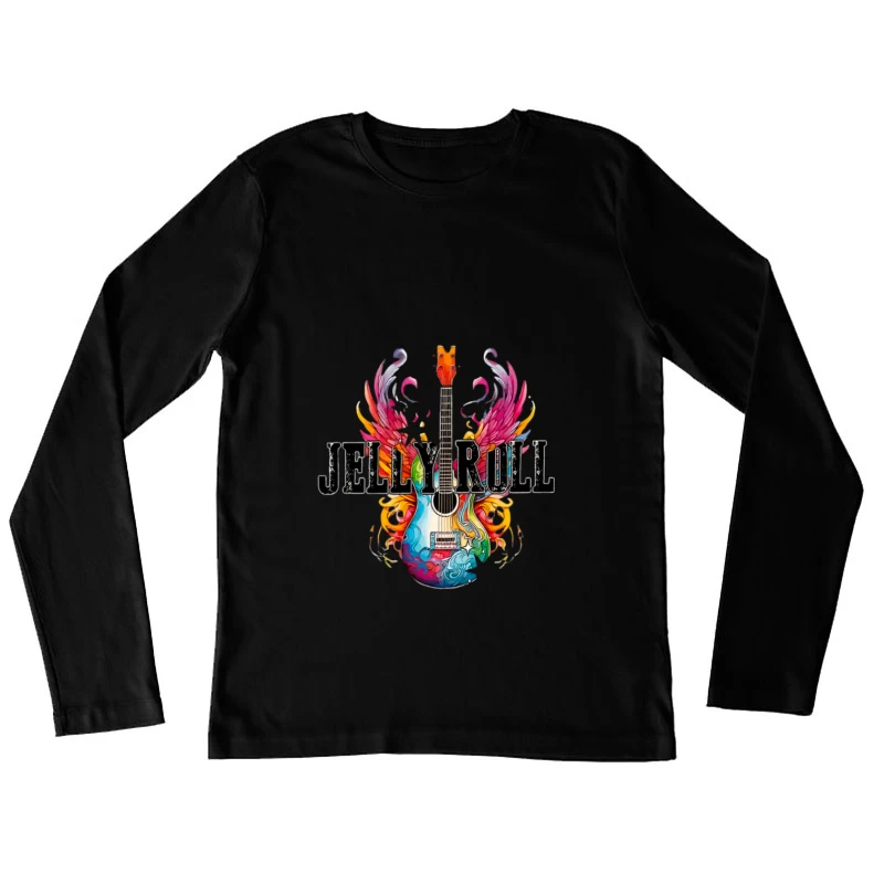 Bunte E-Gitarre mit Flügeln Damen Langarm T-Shirt