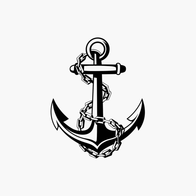 Black and White Nautical Anchor with Chain Symbol Cotton Tote Bag