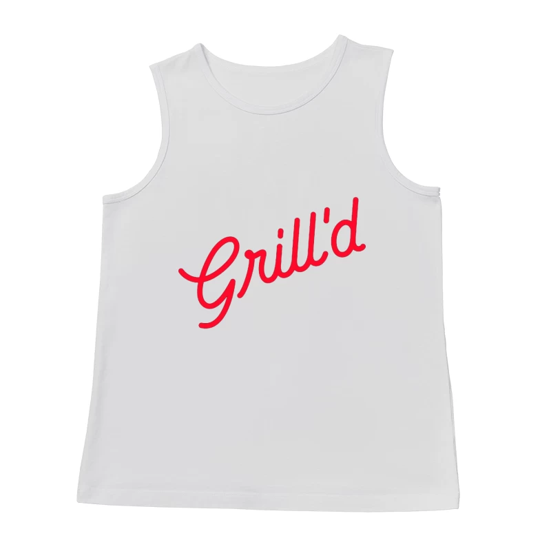 Red Script Logo of Grill'd Restaurant Chain Male Tank Top