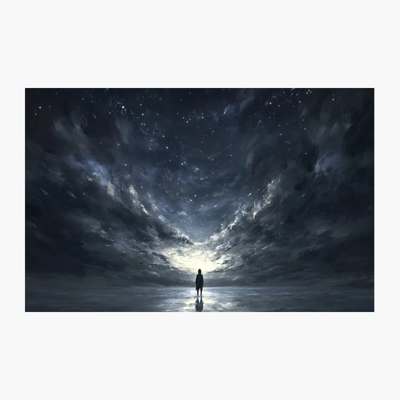 Solitary Dreamer Under a Starry Night Sky Travel Mug