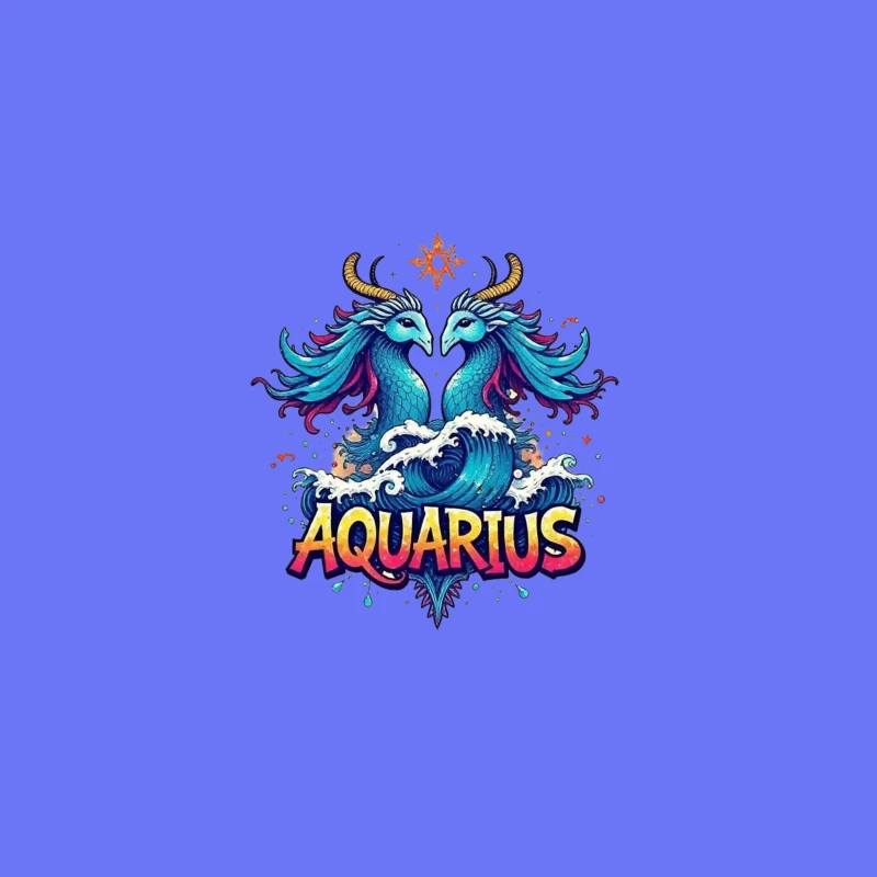 Colorful Aquarius Zodiac Sign with Waves Travel Mug