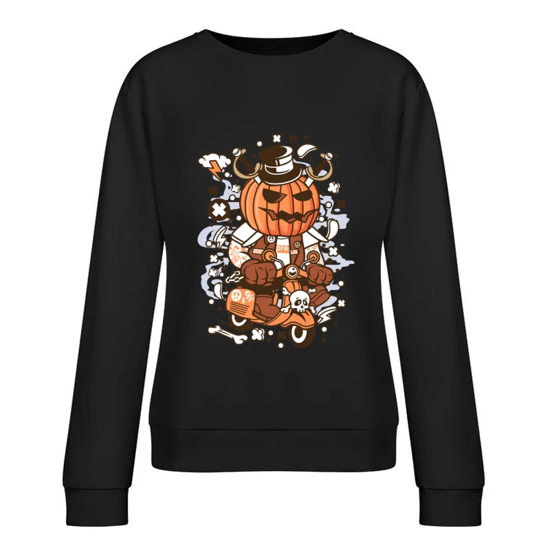 Motard à Tête de Citrouille avec Chapeau Haut de Forme Femme Sweat-shirt à enfiler
