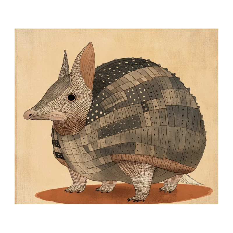 Vintage Textured Armadillo Illustration Tapestry