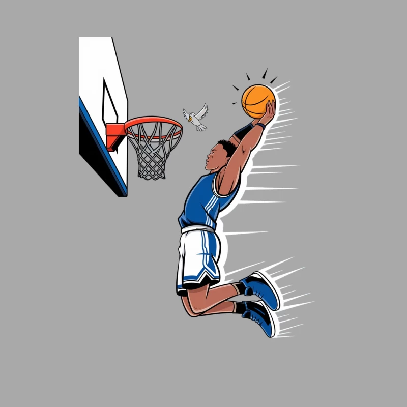 Cartoon Basketball Player Performing Slam Dunk with Bird Female Pullover Hoodie