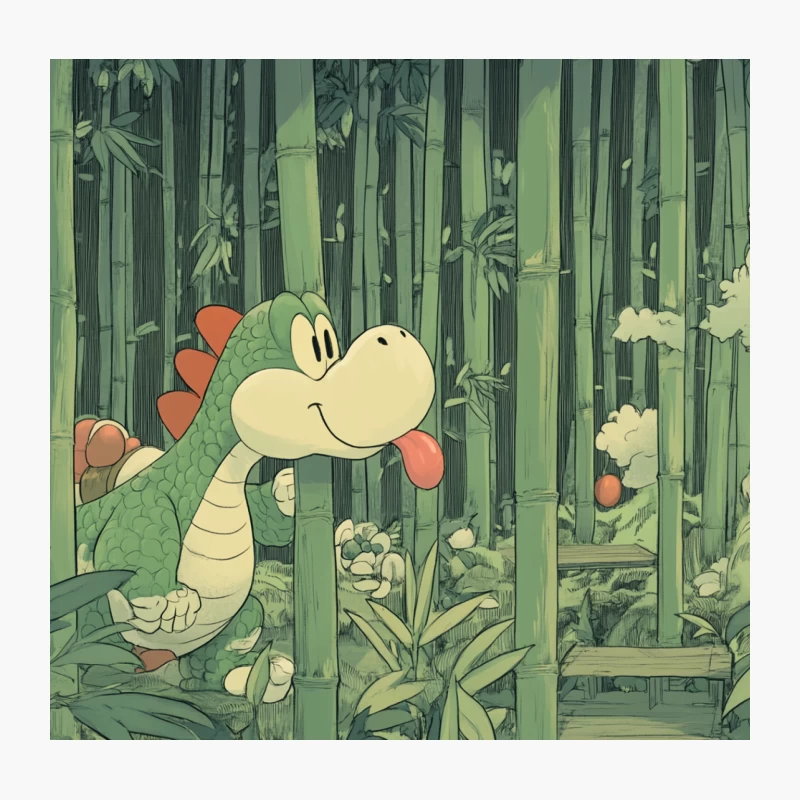 Cute Cartoon Dinosaur in Enchanted Bamboo Forest Throw Pillow