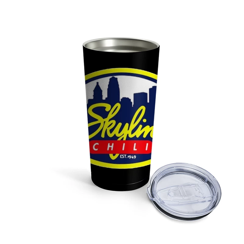 Skyline Chili Restaurant Brand Logo with Cincinnati Cityscape Travel Mug