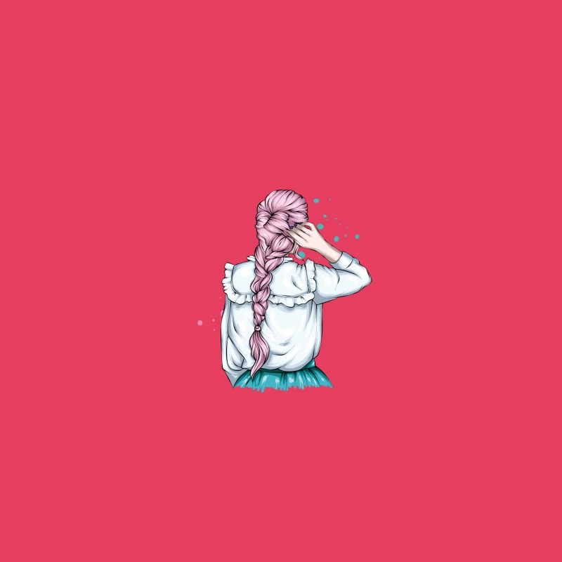 Whimsical Illustration of a Girl with Pink Hair in a Braid Coffee Mug