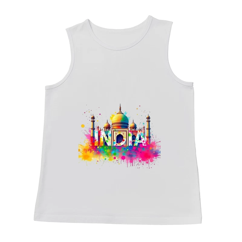 Vibrant Watercolor India Typography with Taj Mahal Silhouette Male Tank Top