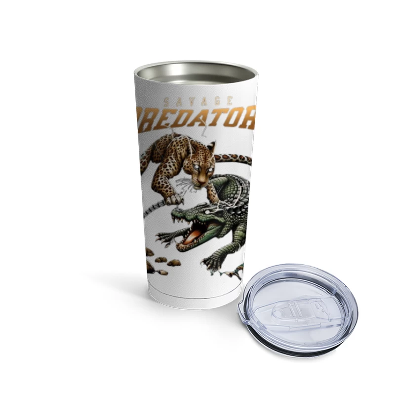 Savage Predators: Jaguar vs Crocodile Battle Art Travel Mug