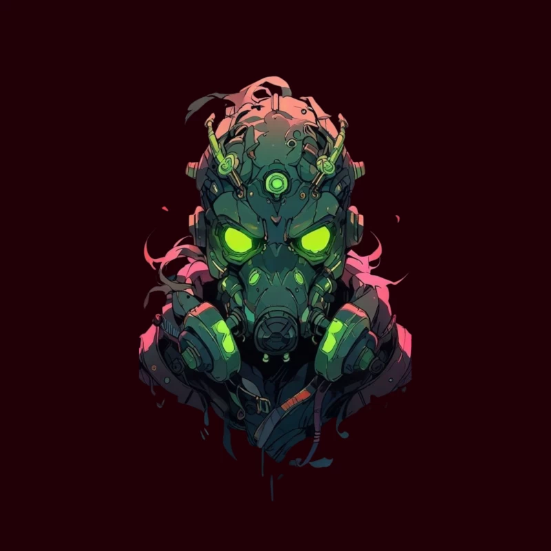 Futuristic Cyberpunk Character with Neon Gas Mask Throw Pillow