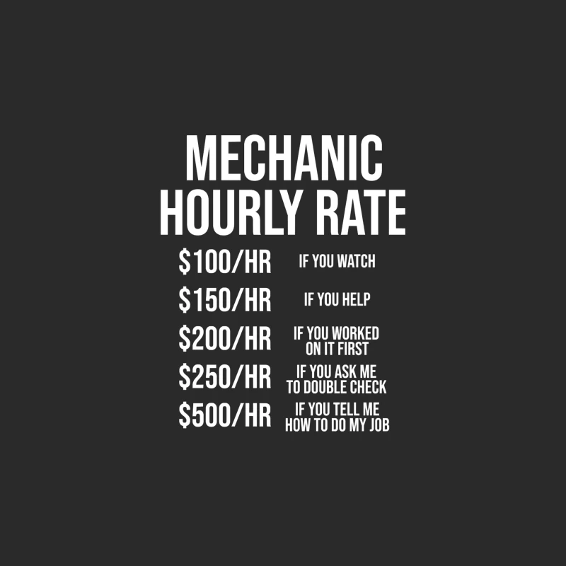 Mechanic's Humorous Progressive Hourly Rate Chart Baseball Cap