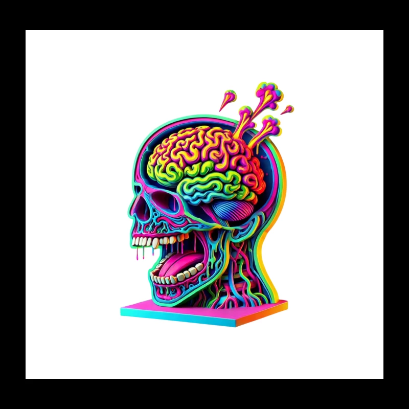 Psychedelic Anatomical Skull with Rainbow Brain Throw Pillow