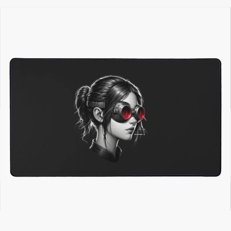 Monochrome Portrait with Red Steampunk Goggles Desk Mat