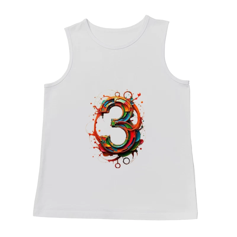 Vibrant 3D Number Three with Abstract Geometric Design Male Tank Top