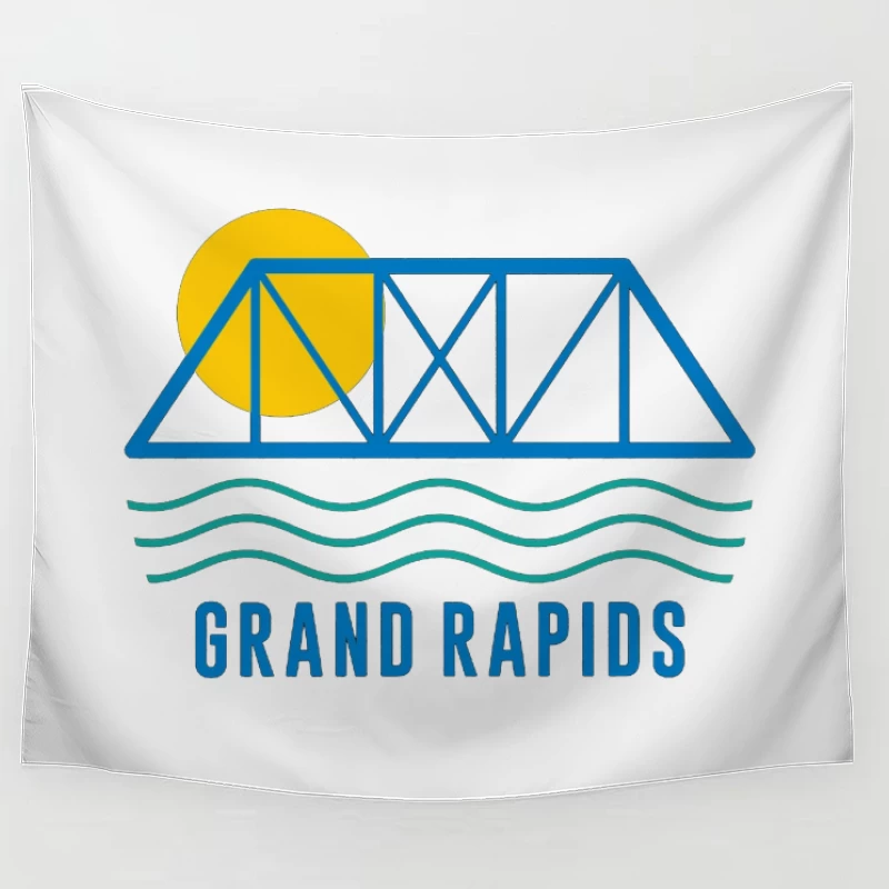 Grand Rapids City Logo with Bridge and Water Design Tapestry