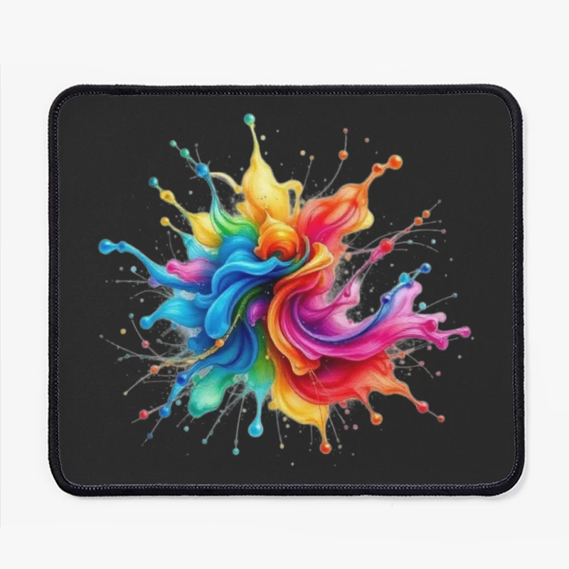 Vibrant Rainbow Paint Splash in Abstract Watercolor Design Mouse Pad