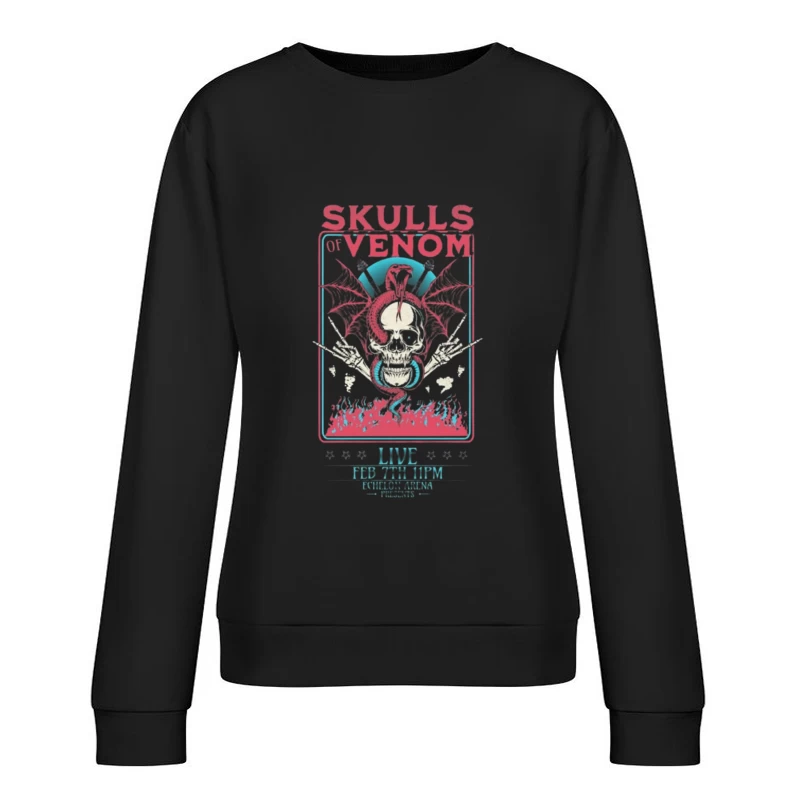 Gothic Skulls of Venom Concert Poster with Spiderwebs and Flames Female Pullover Sweatshirt