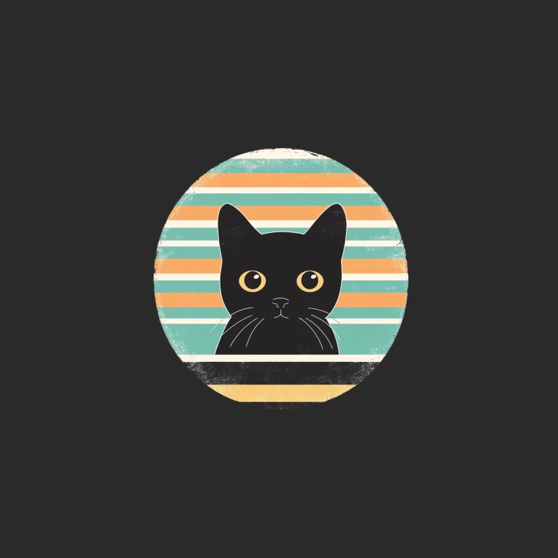 Retro Minimalist Black Cat Illustration with Striped Background Baseball Cap