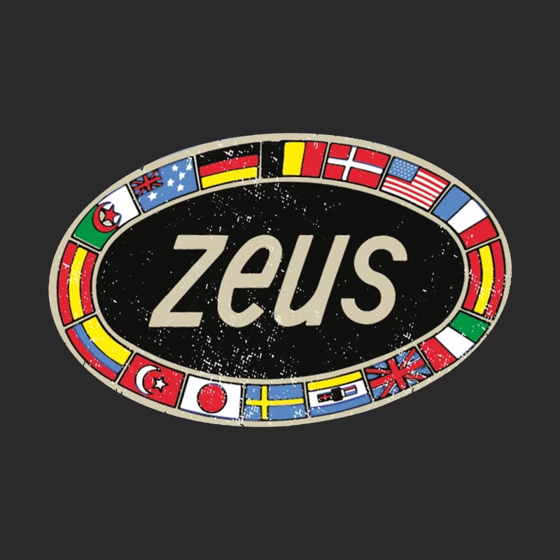 Zeus International Vintage Logo with National Flags Border Baseball Cap