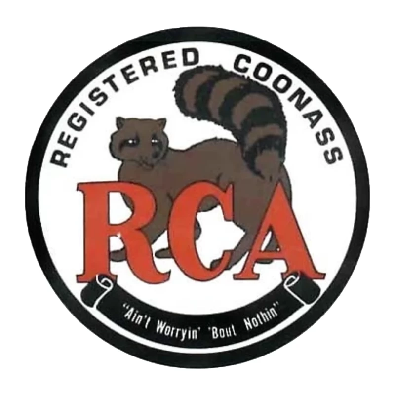 Registered Coonass RCA Logo with Raccoon Mascot and Humorous Slogan Pin