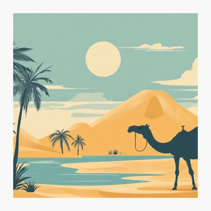 Tranquil Desert Oasis with Camel and Pyramids Pin