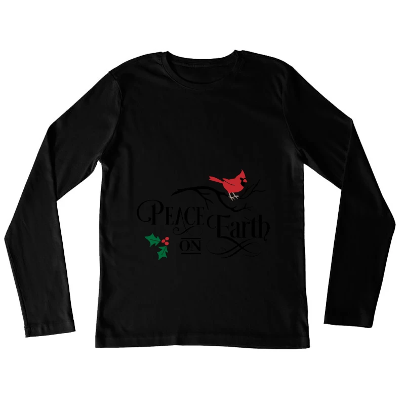 Paix sur Terre avec Cardinal et Houx Femme Manches Longues T-Shirt