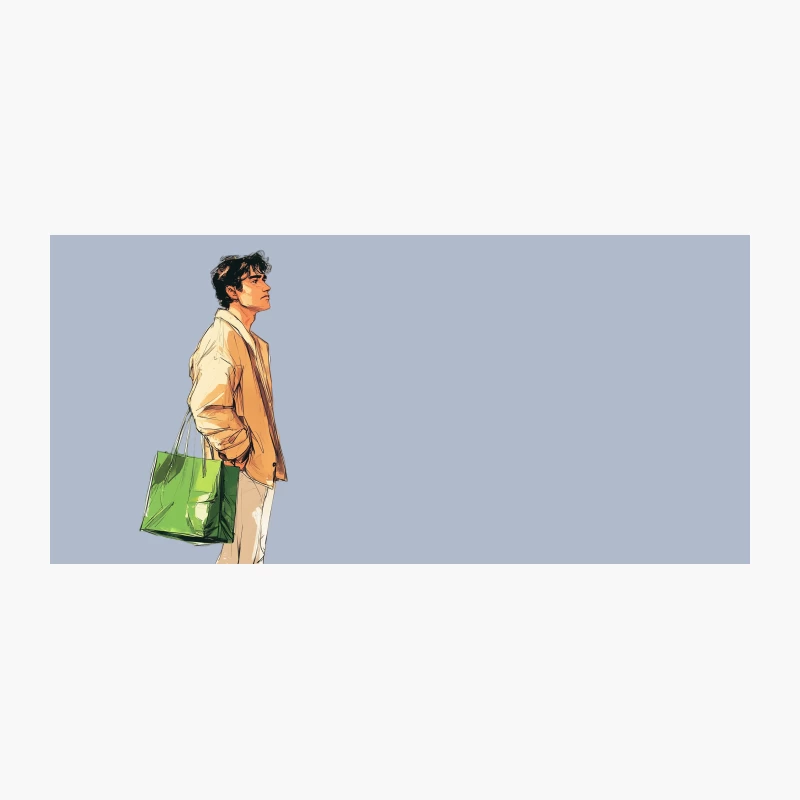 Stylish Man with Green Shopping Bag: Casual Fashion Illustration Coffee Mug