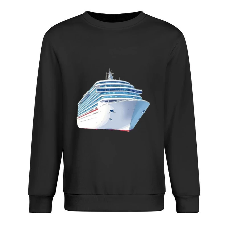 Modern Luxury Cruise Ship in White and Blue Design Male Pullover Sweatshirt