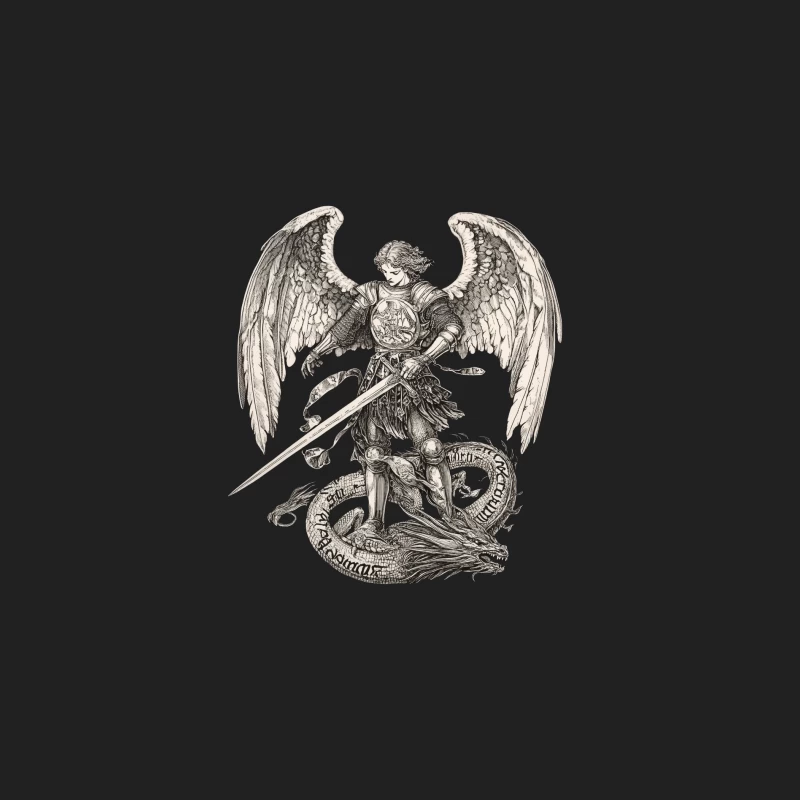 Angelic Warrior Battling Dragon: Medieval Fantasy Illustration Bucket Hat