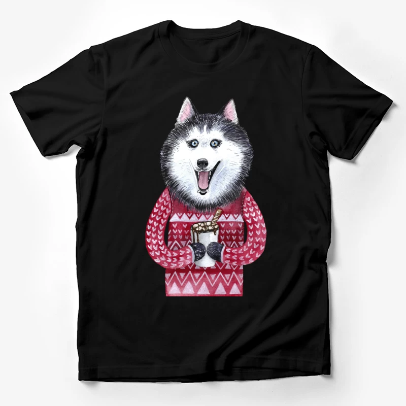 Chien mignon en pull avec chocolat chaud Homme T-Shirt