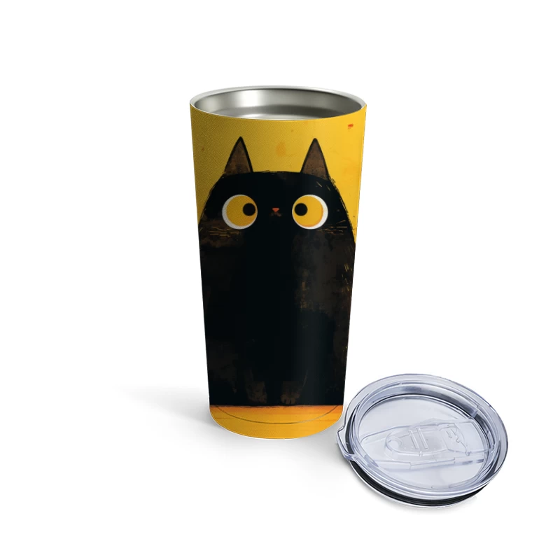 Adorable Black Cat with Big Yellow Eyes - Minimalist Illustration Travel Mug