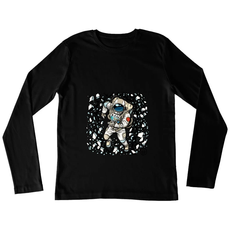 Astronaut im Weltraum mit Trümmern Damen Langarm T-Shirt