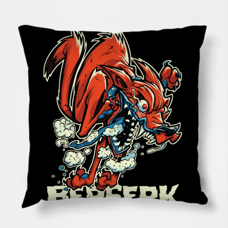 Aggressive Cartoon Wolf Berserk Art Throw Pillow