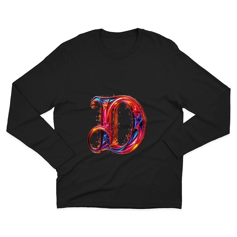 Ornate Gothic Letter D with Vibrant Red and Blue Design Male Long Sleeve T-Shirt