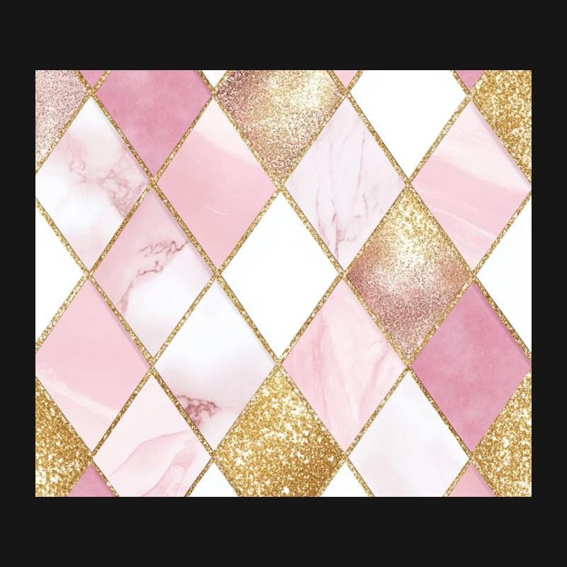 Luxurious Pink and Gold Geometric Diamond Pattern with Glitter and Marble Textures Mouse Pad