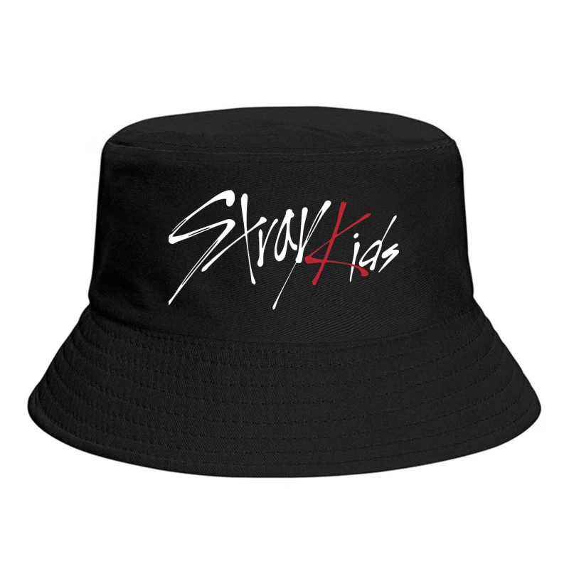 Modern Minimalist Calligraphic Signature in Red and Black Bucket Hat