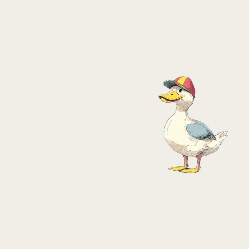 Cute Cartoon Duck Wearing Colorful Baseball Cap Bucket Hat